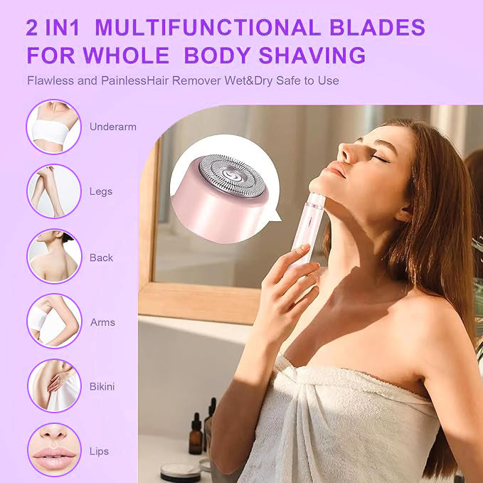 Women Electric Shaver Razor Trimmer, 2 In 1 Electric Shaver for Women, IPX7 Waterproof Dual Head Lady Shaver ,Painless Hair Remover, Facial Hair Removal for Women for Eyebrows, Lips and Body
