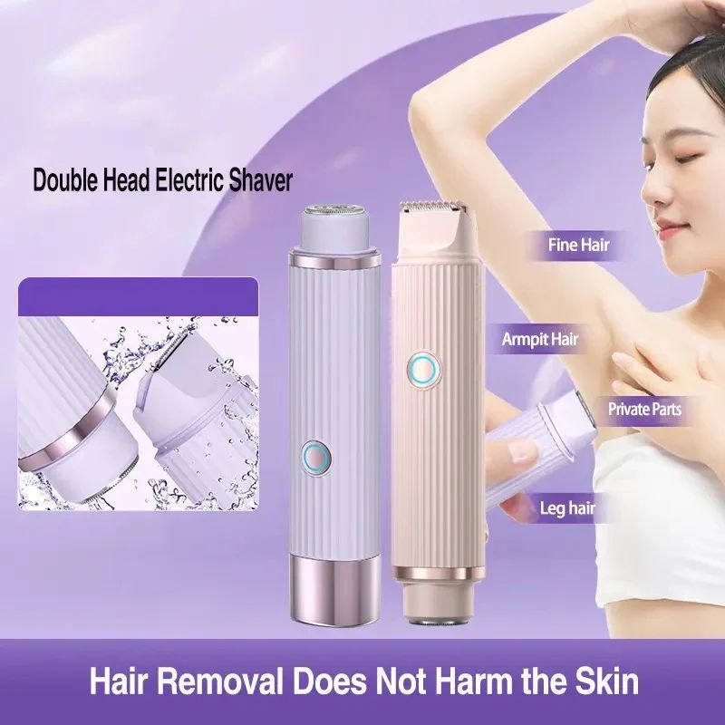Women Electric Shaver Razor Trimmer, 2 In 1 Electric Shaver for Women, IPX7 Waterproof Dual Head Lady Shaver ,Painless Hair Remover, Facial Hair Removal for Women for Eyebrows, Lips and Body